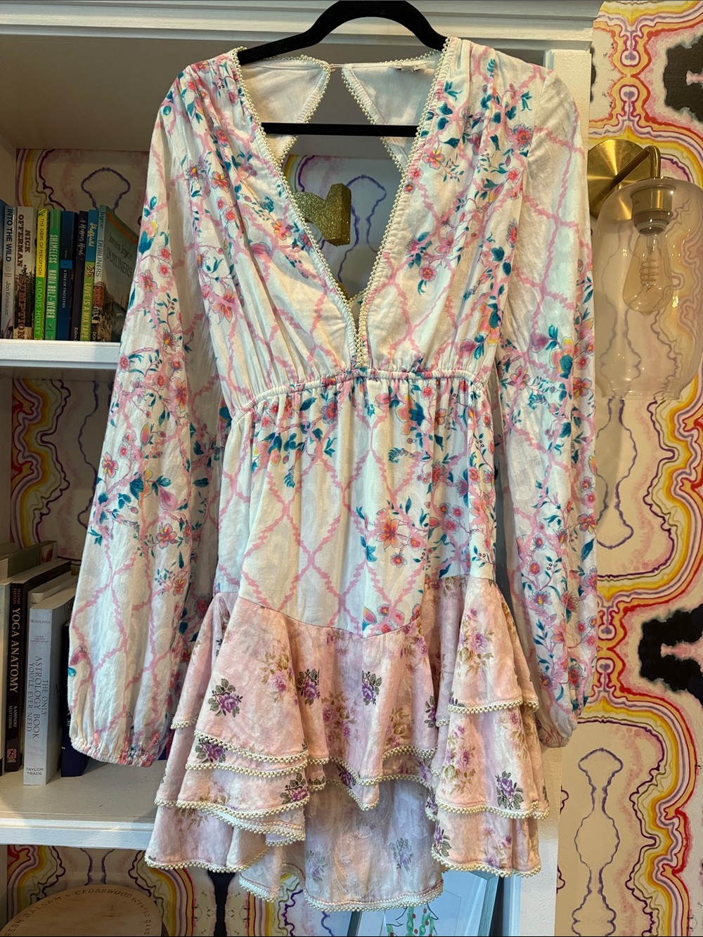 HEMANT & NANDITA Pink and White Tiered Boho Dress